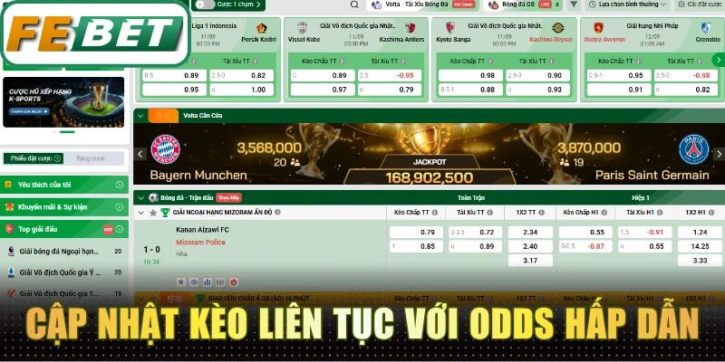 Thể Thao Febet - Sân Chơi Xanh Chín Cá Cược Thả Ga 2 Cập nhật kèo liên tục theo giây với odds hấp dẫn