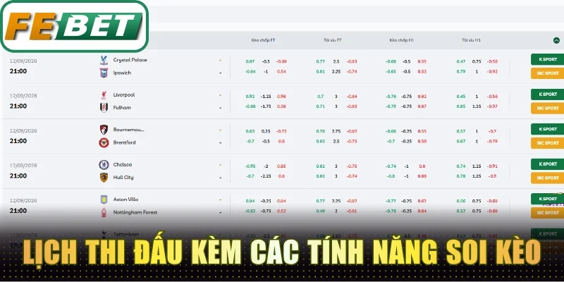 Thể Thao Febet - Sân Chơi Xanh Chín Cá Cược Thả Ga 3 Cập nhật lịch thi đấu kèm các tính năng soi kèo hiệu quả