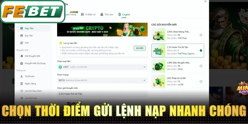 Nạp Tiền Febet - Cập Nhật Quy Trình Chuẩn Cấp Vốn Nhanh 4 Chọn thời điểm để gửi lệnh nạp nhanh chóng