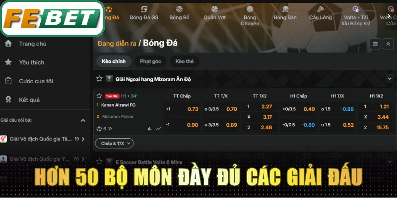 Thể Thao Febet - Sân Chơi Xanh Chín Cá Cược Thả Ga 4 Hơn 50 bộ môn đầy đủ các giải đấu để bắt kèo